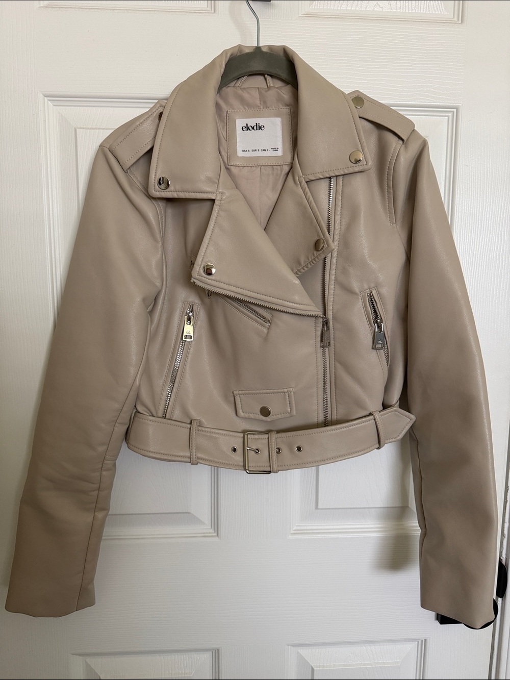 Elodie Cropped Faux Leather Moto Jacket